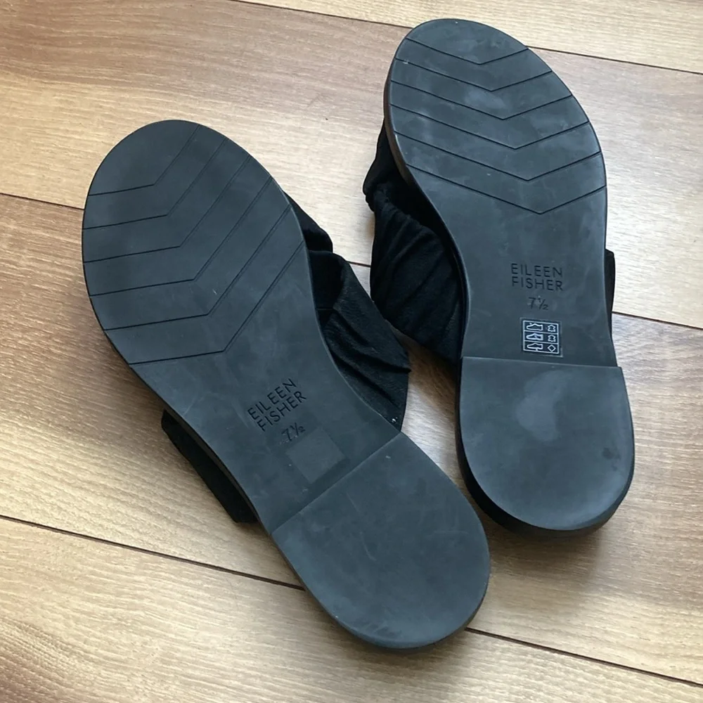 Eileen Fisher Nubuck Wide Ruched Criss Cross Sandals
